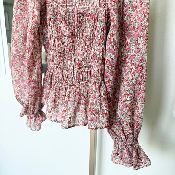 LUCY PARIS Women's Floral Long Sleeve Smocked Blouse Size M Multicolor Spring - Picture 8 of 12